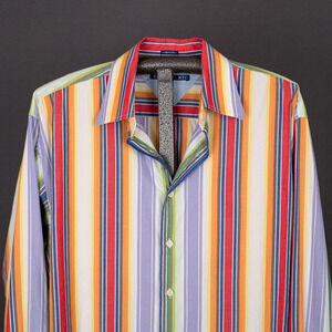 SKOOPS NYC Rainbow Striped Shirt Men's 2XL XXL Colorful 90s Y2K Statement Urban